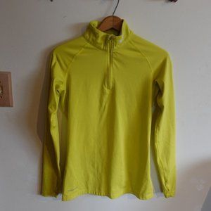 NIKE pro combat long sleeve 1/4 zip base layer neon yellow green medium